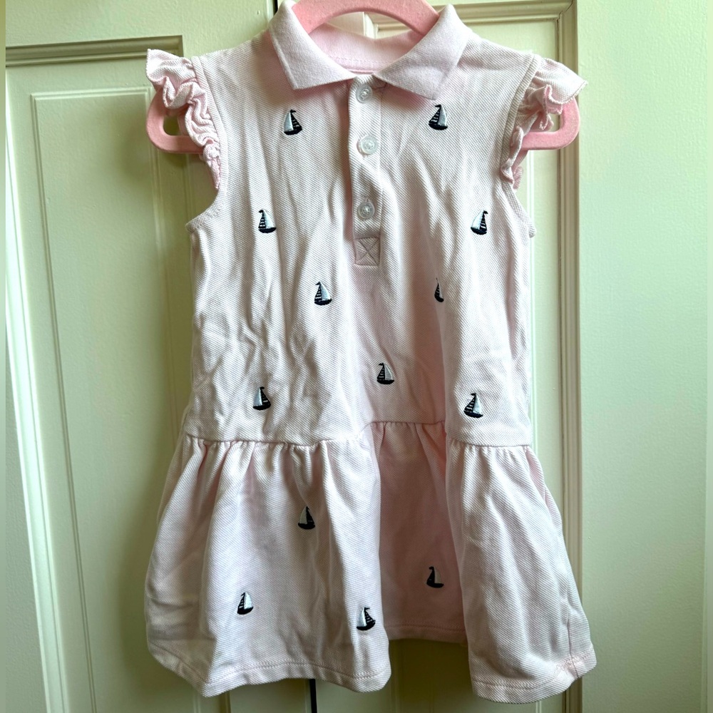 Little Me Collared Pink Polo Dress with embroidered Sailboats - Size 3T